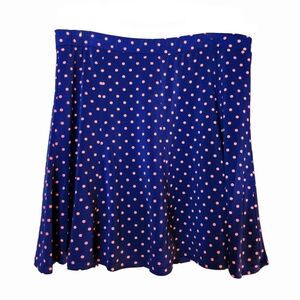 Vintage Susan Graver Navy Blue Skater Skirt Coral Pink Orange Polka Dots Size L